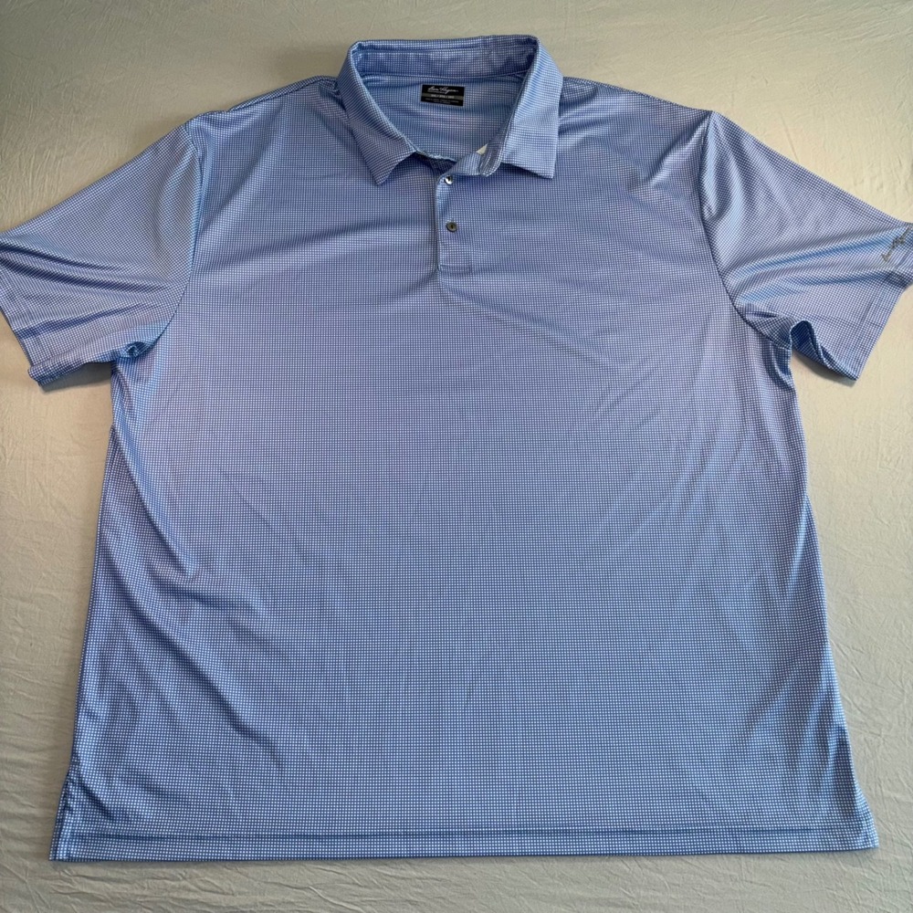 Ben Hogan Performance Mens 3XL Blue White Micro Check Golf Polo Stretch Shirt